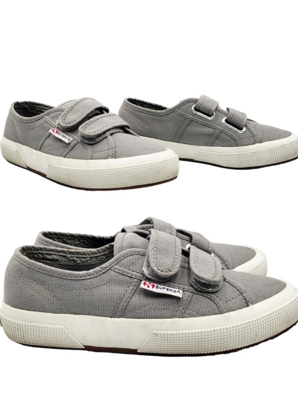 New In Box: Superga Kids Gray Canvas Hook-and-Loop Sneakers, US 12